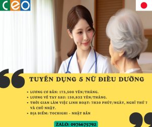 TUYỂN 5 ỨNG VIÊN Đơn Hàng Điều Dưỡng Làm Việc Tại Tochigi Nhật Bản